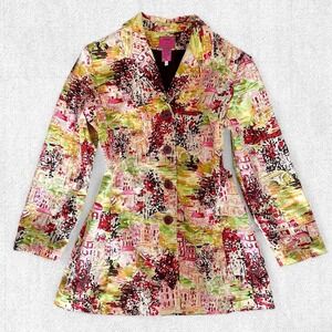 Dandy by Randi M. Womens 8P Scenic Watercolor City Landscape Button Jacket